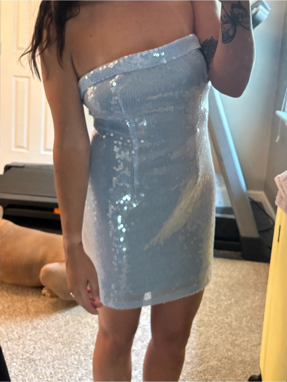 Beginning Boutique blue sequin strapless dress